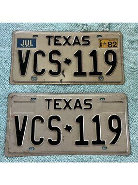 2  TEXAS License Plate 1982 Plates Matched Set VCS 119 Tag Matching Pair